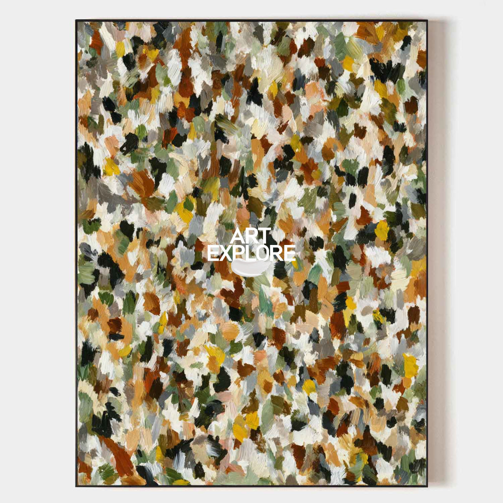 Large Mosaic Abstract Painting Brown & Green Textured Art