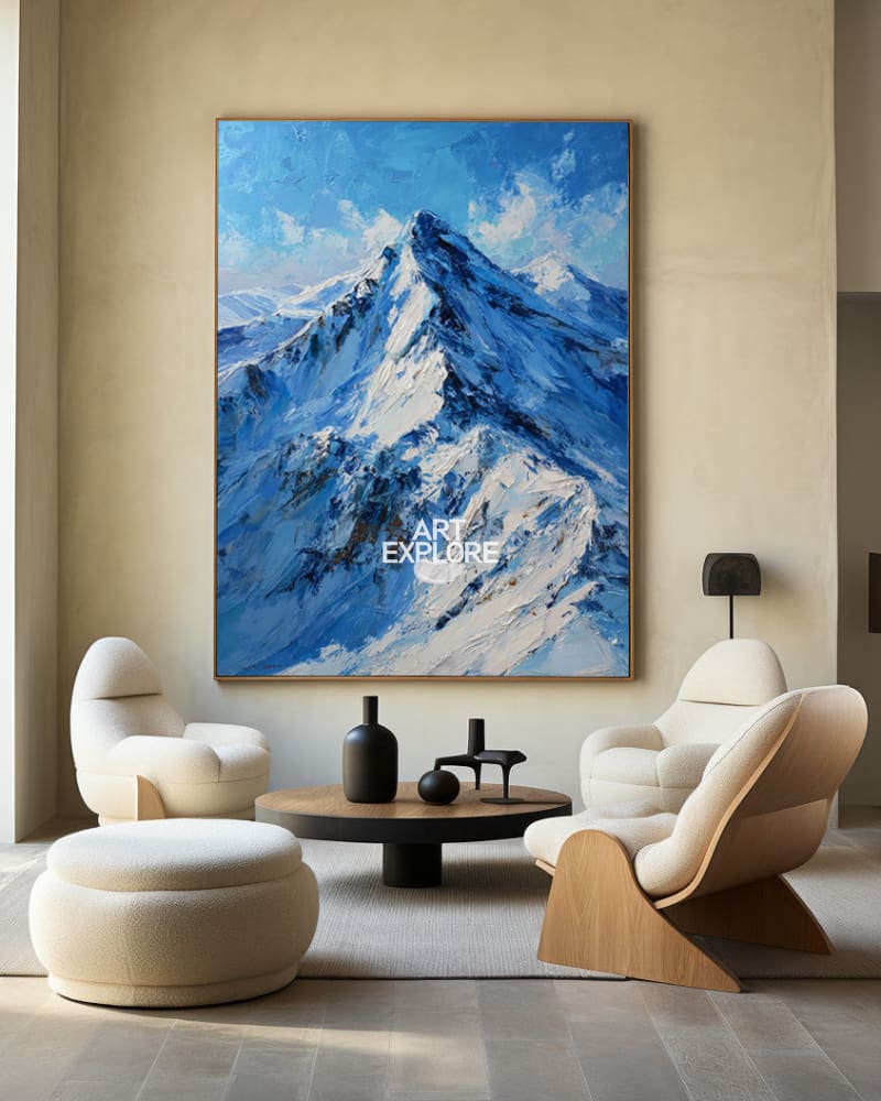 Large Mountain Impasto Painting | Vertical Snow Landscape Canvas ArtExplore