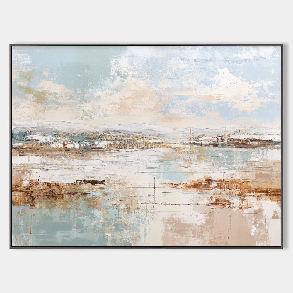 Large Muted Color Wall Art | Handmade Beige & Blue Textured Canvas ArtExplore