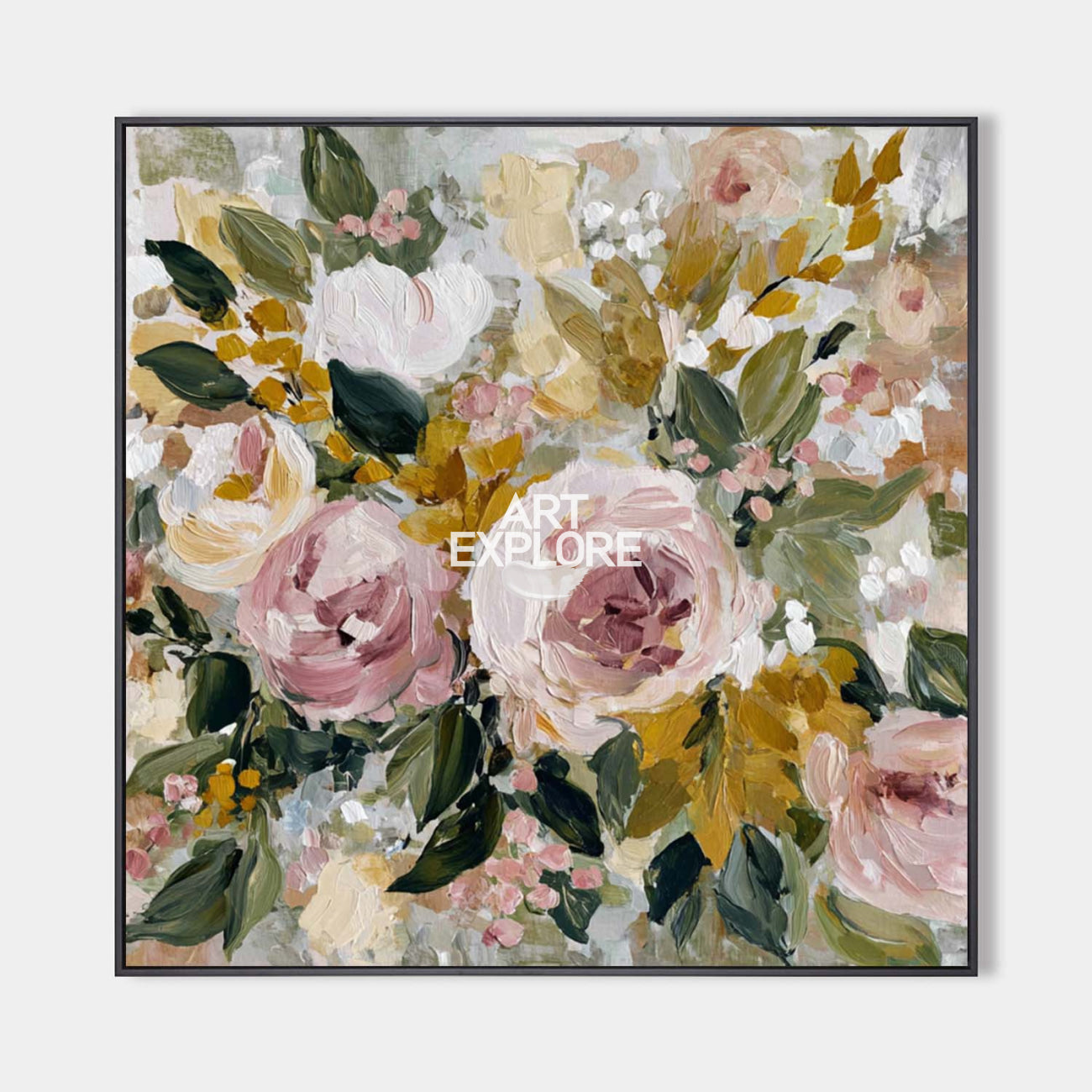 Large Neutral Bloom Flower Painting Square Handmade Rich Texture Canvas Art - ArtExplore