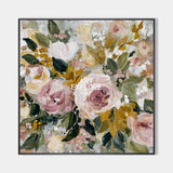 Large Neutral Bloom Flower Painting Square Handmade Rich Texture Canvas Art - ArtExplore