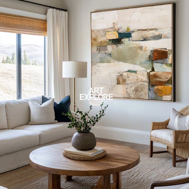 Large Neutral Wabi-Sabi Canvas Art for Living Room & Hallway, Textured – ArtExplore