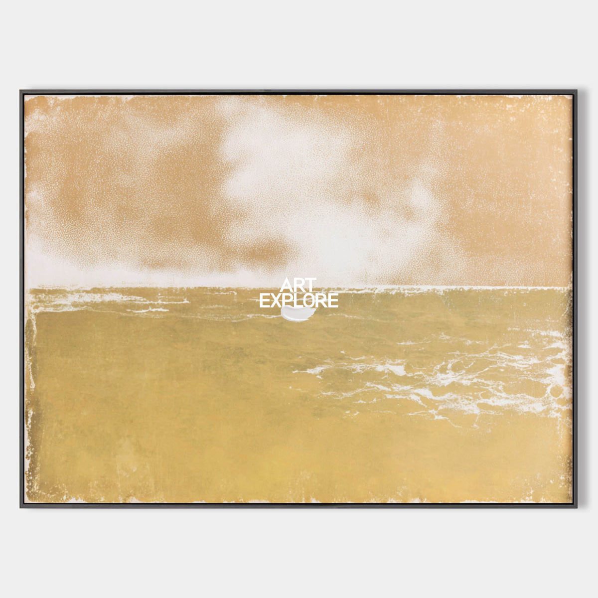 Original Minimalist Seascape Art In Gold And White For Living Room Wall