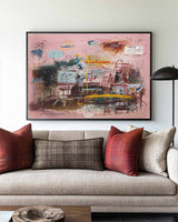Large Pink Abstract Canvas | Modern Graffiti Style Minimalist ArtExplore
