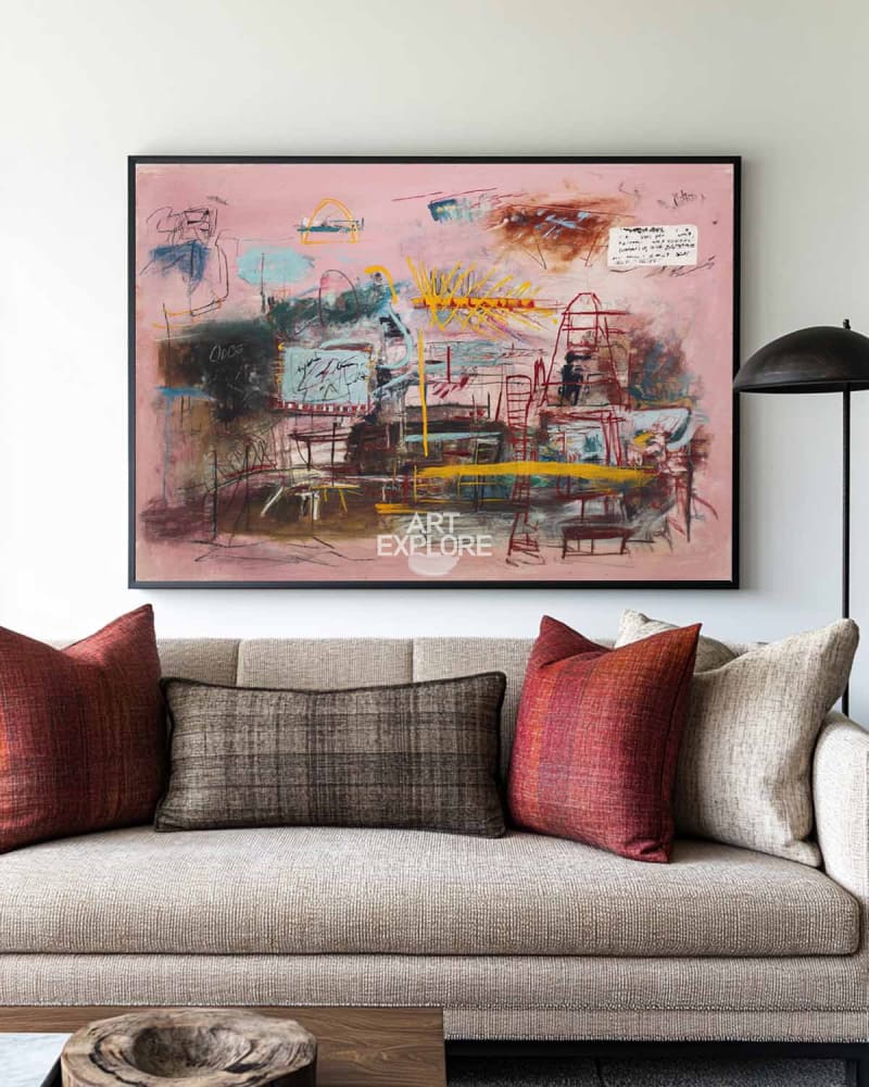 Large Pink Abstract Canvas | Modern Graffiti Style Minimalist ArtExplore
