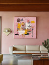 Large Pink Abstract Graffiti Wall Art, Thick Textured Pink Canvas Painting for Lounge