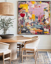 Large Pink Graffiti Abstract Painting – Handmade Modern Texture Canvas for Living Room | ArtExplore