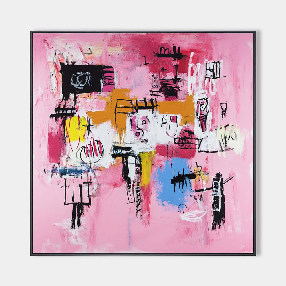 Large Pink Graffiti Painting Basquiat Painting ArtExplore Modern Abstract Graffiti Wall Art For Sale