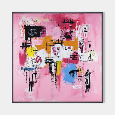 Large Pink Graffiti Painting Basquiat Painting ArtExplore Modern Abstract Graffiti Wall Art For Sale