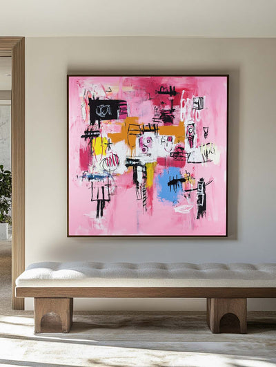 Large Pink Graffiti Painting Basquiat Painting ArtExplore Modern Abstract Graffiti Wall Art For Wall Decor
