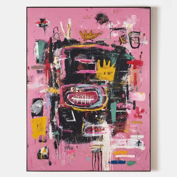 Large Pink Wall Art Abstract Graffiti Painting Jean-Michel Basquiat Abstract Graffiti Art Street Artwork