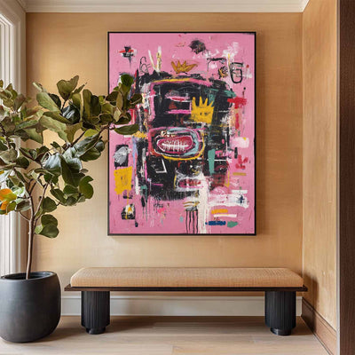 Large Pink Wall Art Abstract Graffiti Painting Jean-Michel Basquiat Abstract Graffiti Art Street Artwork