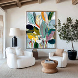 Large Scale Orange and Yellow Abstract Leaf Painting for Living Room