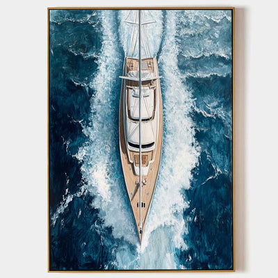 Large Sea Ship Canvas Wall Art Blue White Ship Wall Art Modern Fine Art Paintings for Sale