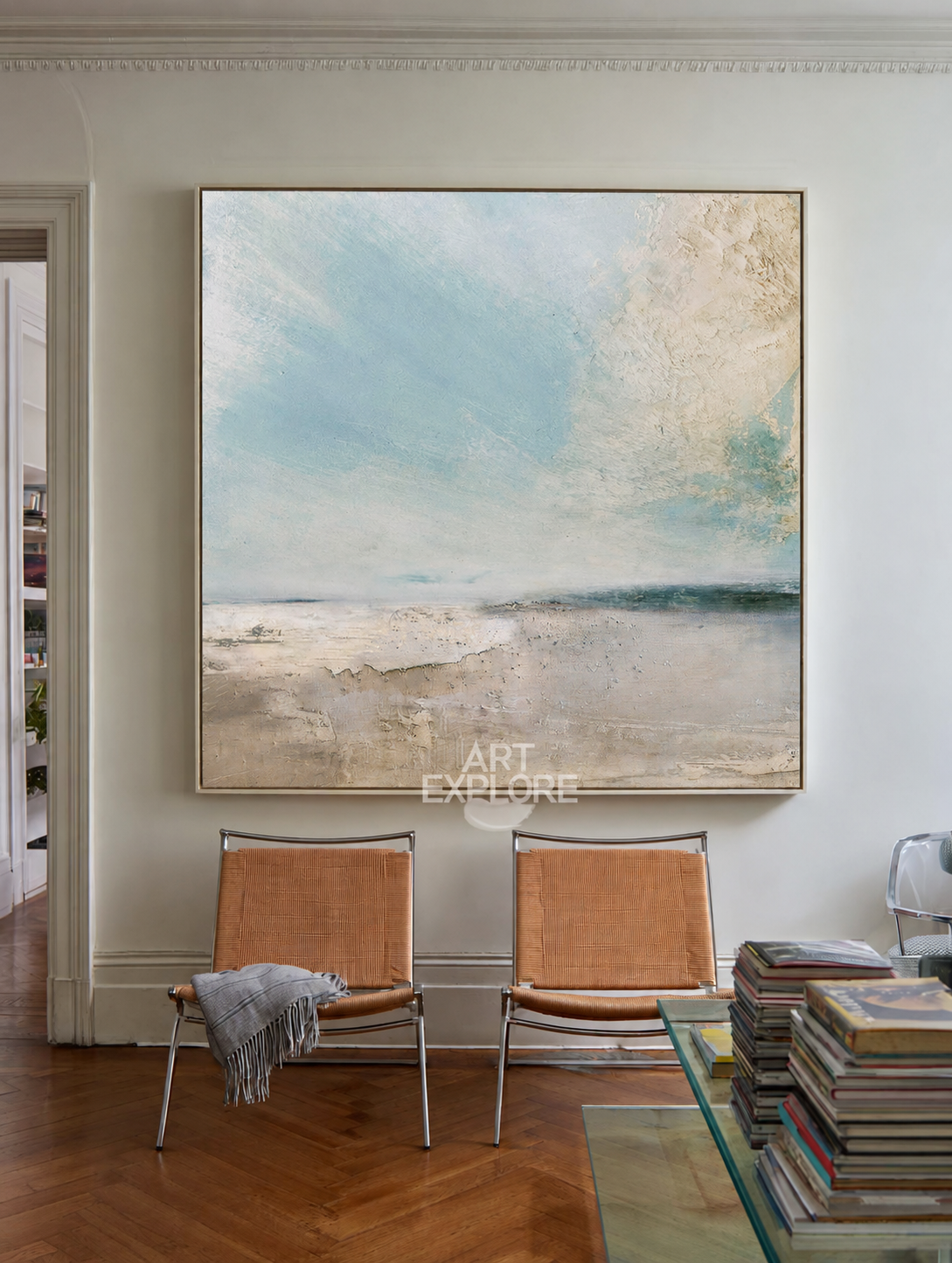 Large Seascape Painting With Textured Modern Blue Beige Seascape Art For Lounge | Artexplore