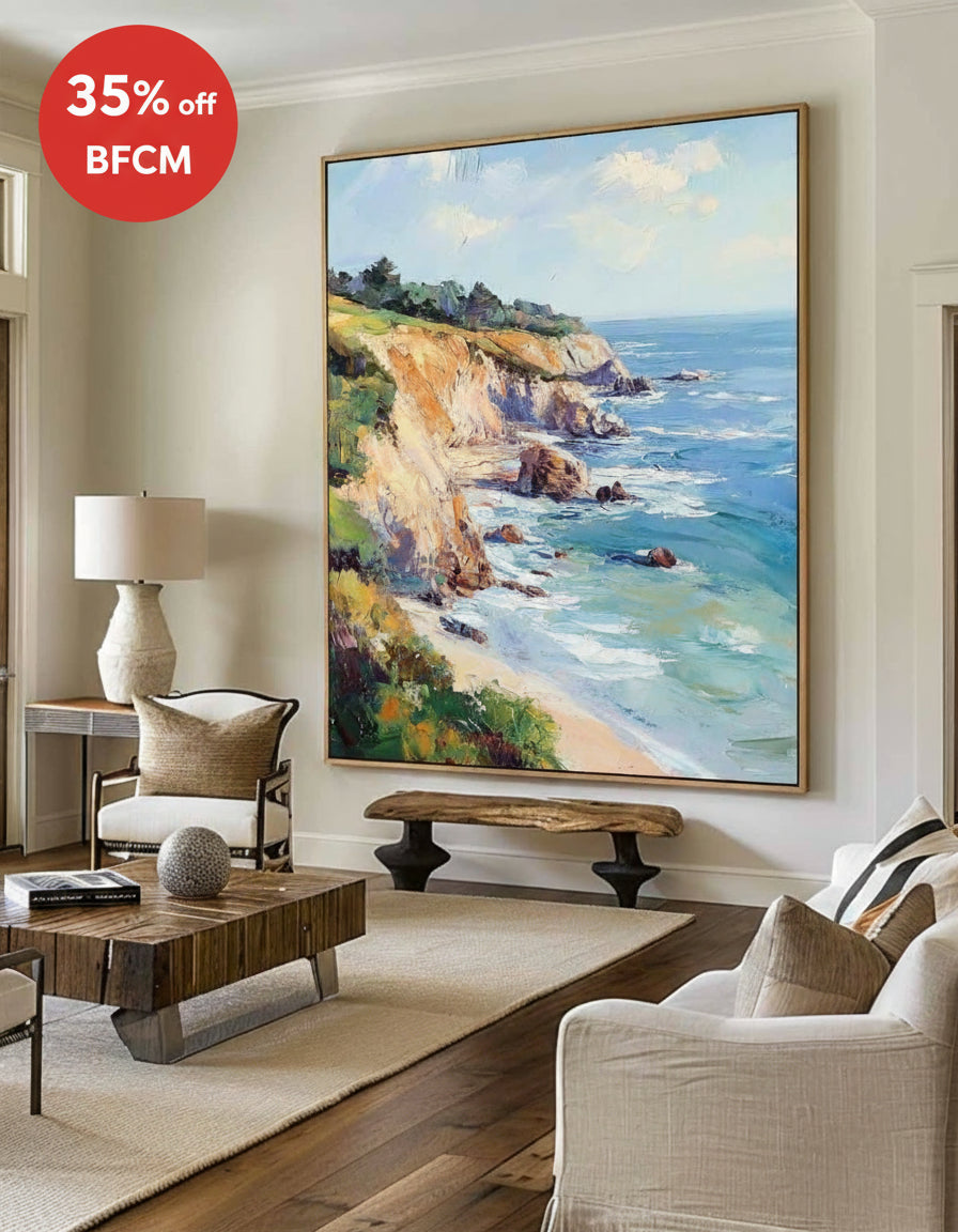 Seaside Landscape Oil Painting Large Textured Seaside Wall Art Modern Fine Art Paintings for Sale