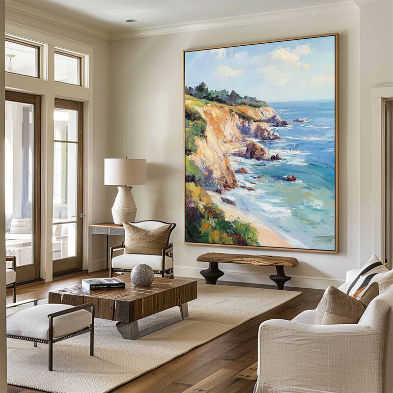 Seaside Landscape Oil Painting Large Textured Seaside Wall Art Modern Fine Art Paintings for Sale
