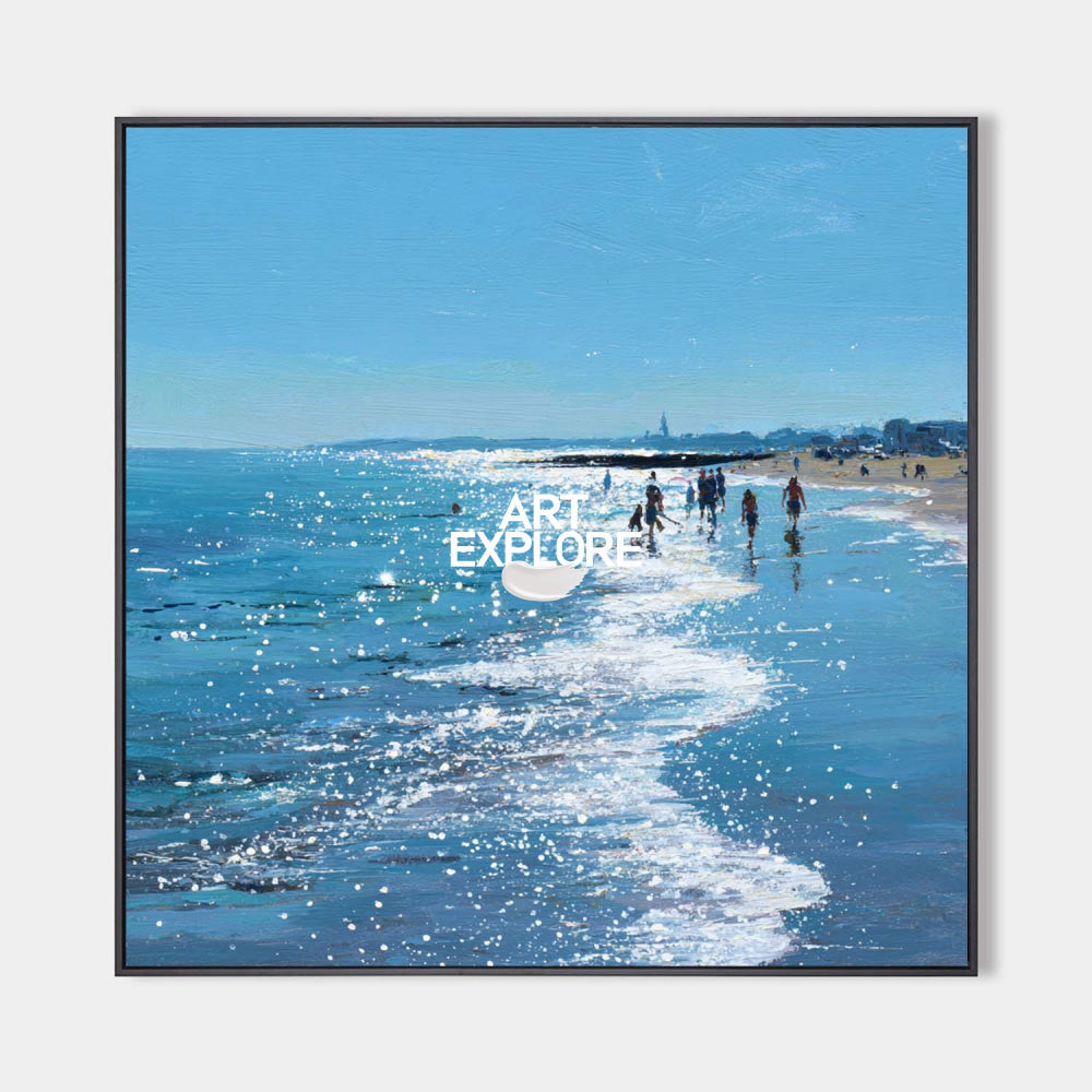 Large Sparkling Beach Painting Modern Impressionist Blue Ocean Art