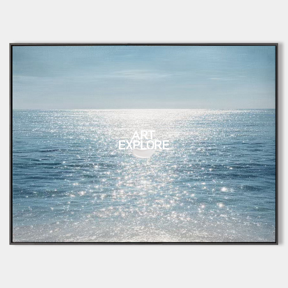 Large Sparkling Ocean Painting Sun Dazzle Textured Seascape Art
