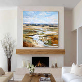 Large Square Blue Plains Landscape Textured Art for Hotel & Office | ArtExplore
