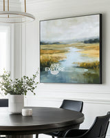 Large Square Blue River Landscape Art Textured Handmade Oil Canvas Painting | ArtExplore