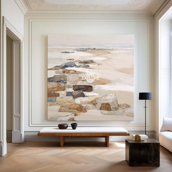 Large Square Brown Rock Painting | Handmade Textured Canvas for Modern Interior Walls
