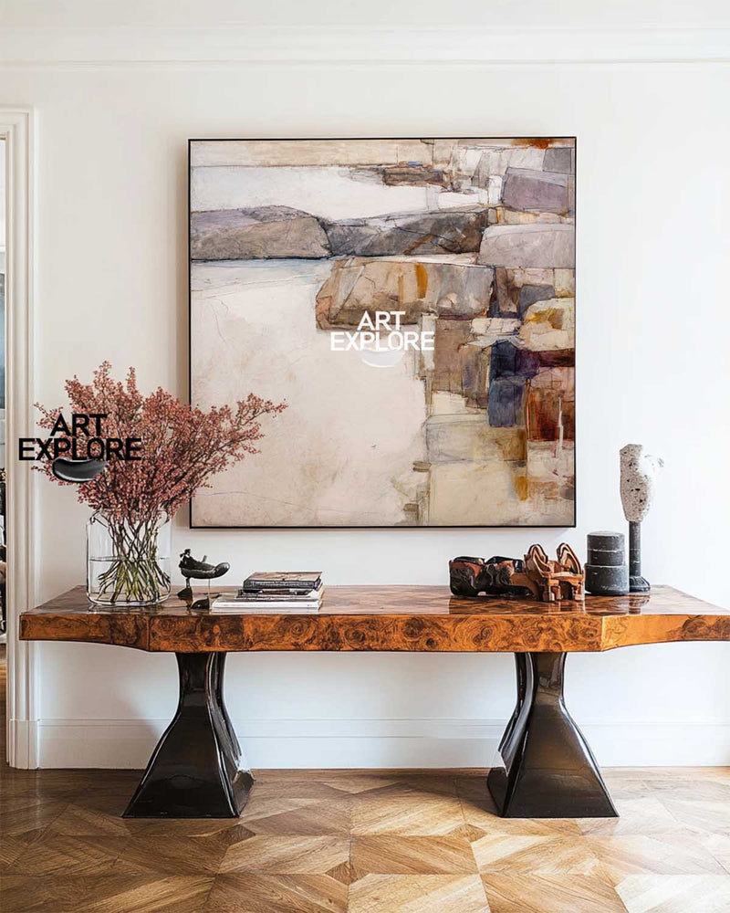 Large Square Brown Wabi-Sabi Canvas | Minimalist Handmade Texture ArtExplore