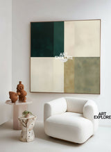 Large Square Green Minimalist Oil Painting for Modern Living Room – ArtExplore