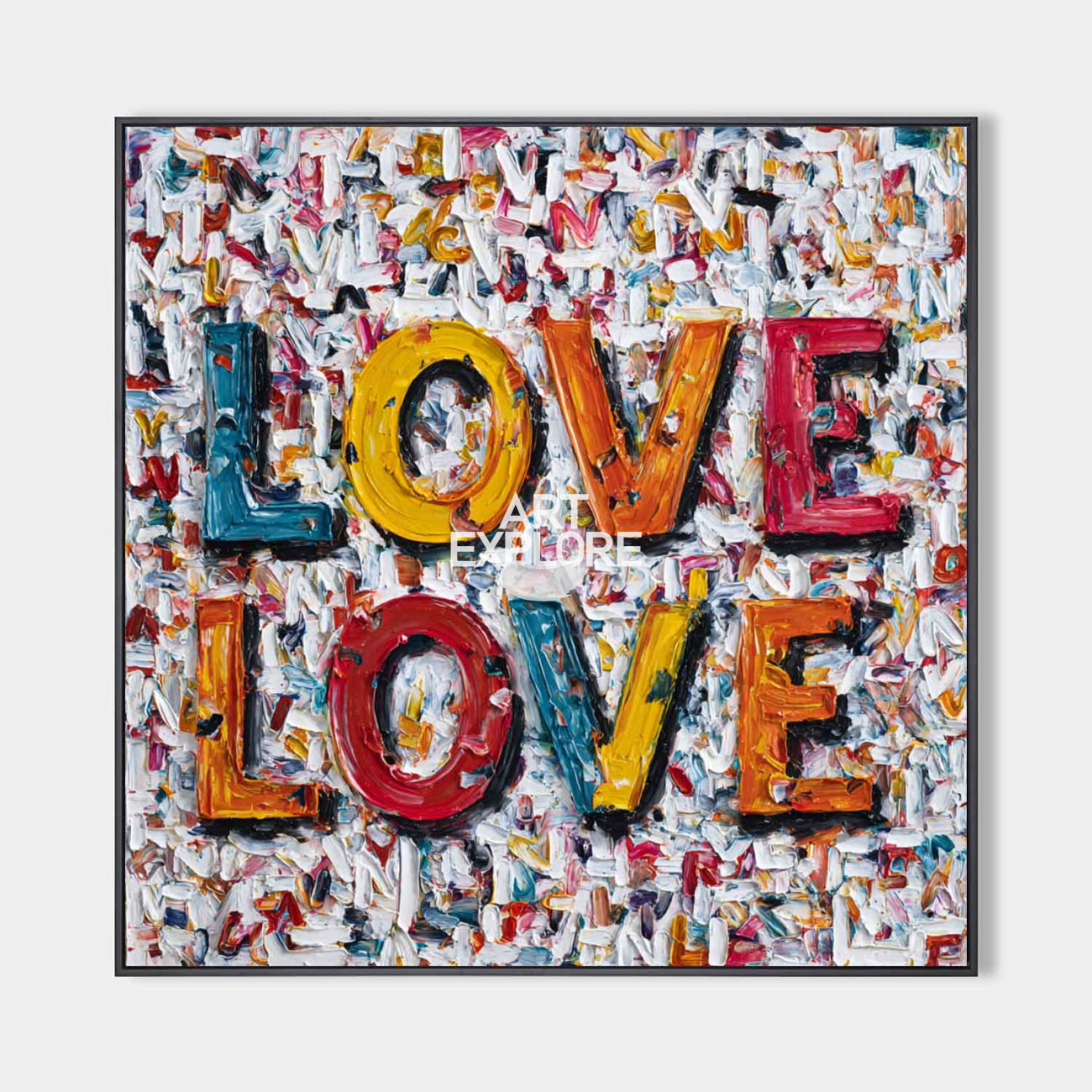 Large Square Love Art - Handmade Textured Oil Painting on Canvas | ArtExplore