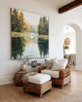 Large Square Oil Painting of Autumn Trees by Water – Framed Art | ArtExplore