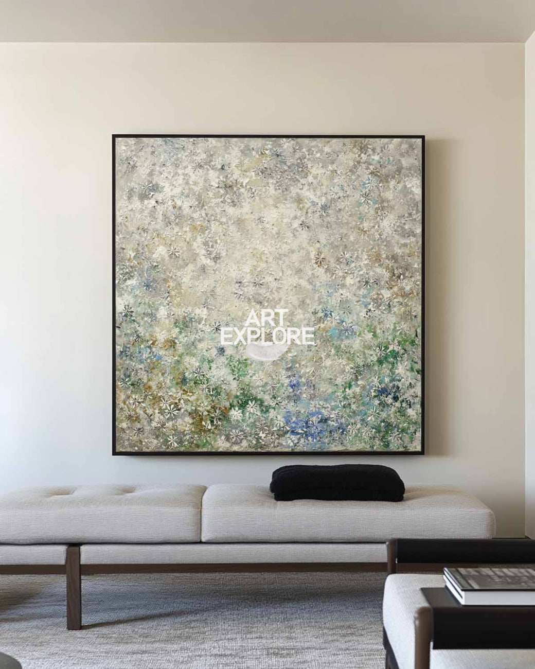 Large Square Sage Green Textured Abstract Painting for Interiors – ArtExplore