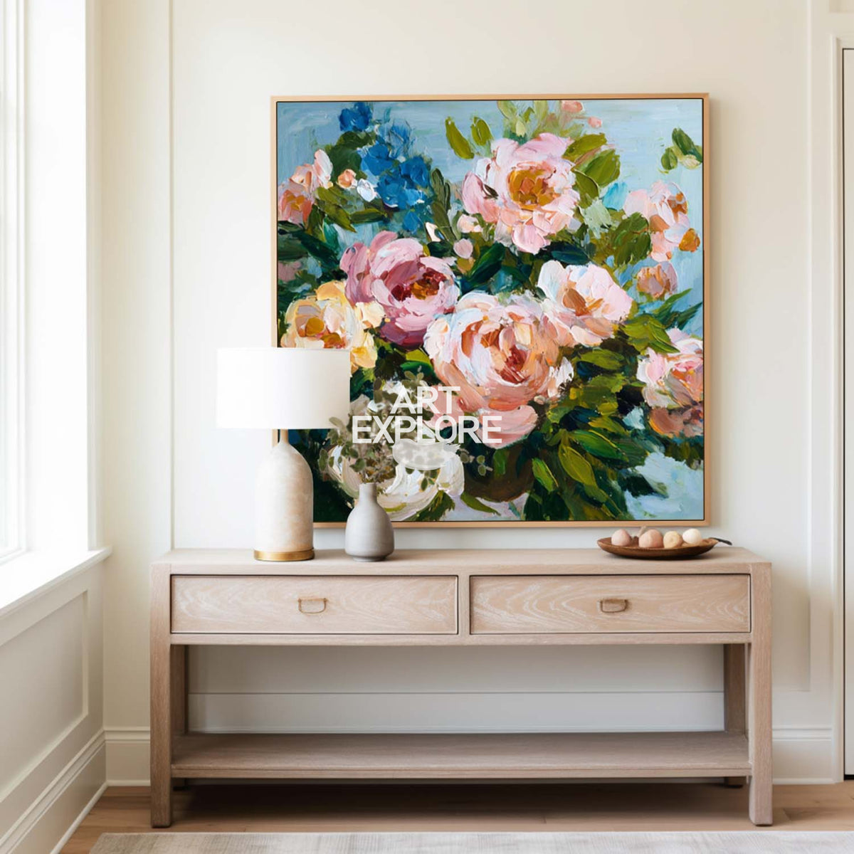 Large Square Spring Flower Painting, Handmade Wall Decor – ArtExplore