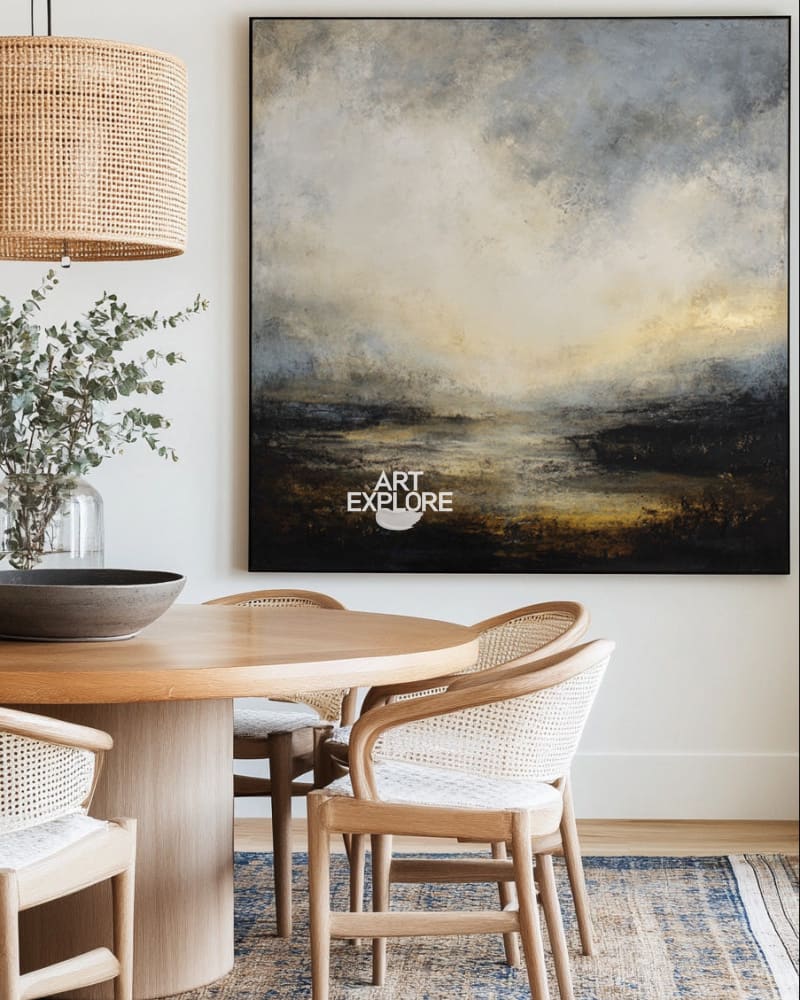 Large Sunset Lake View Landscape | Handmade Textured Canvas Wall Art