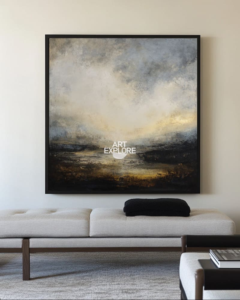 Large Sunset Lake View Landscape | Handmade Textured Canvas Wall Art | Artexplore