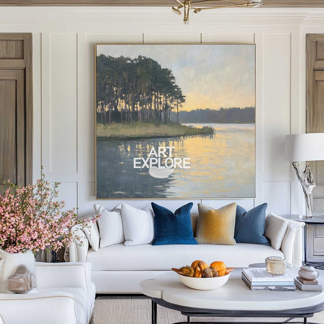 Large Swamp Landscape Oil Painting Lake View Canvas Wall Art Landscape Painting Livingroom Wall Art