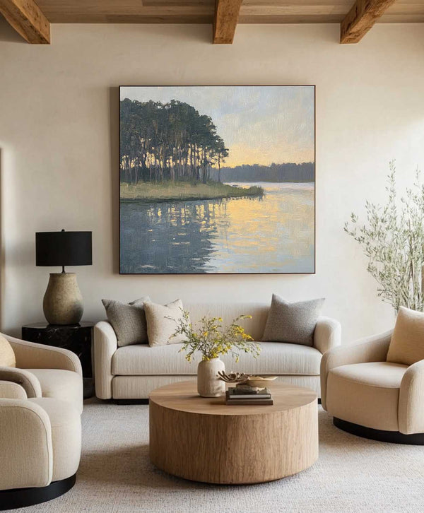 Large Swamp Landscape Oil Painting Lake View Canvas Wall Art Landscape Painting Livingroom Wall Art