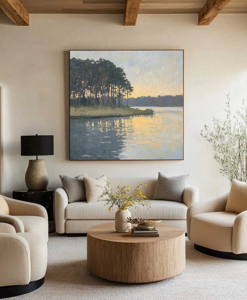 Large Swamp Landscape Oil Painting Lake View Canvas Wall Art Landscape Painting Livingroom Wall Art