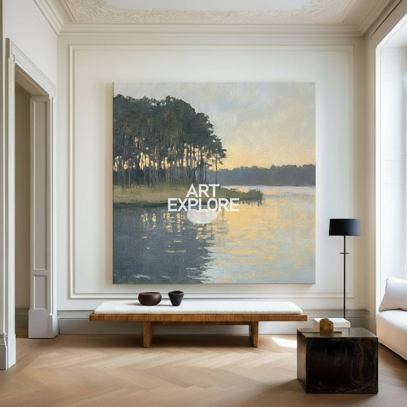 Large Swamp Landscape Oil Painting Lake View Canvas Wall Art Landscape Painting Livingroom Wall Art