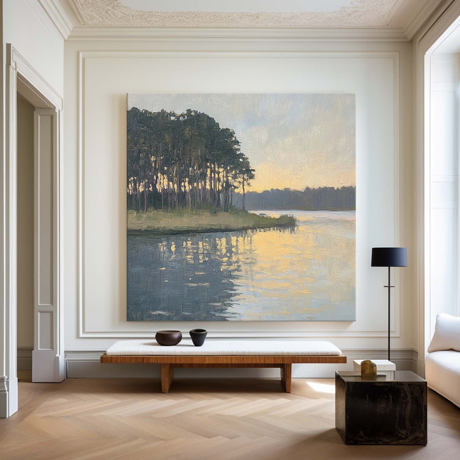 Large Swamp Landscape Oil Painting Lake View Canvas Wall Art Landscape Painting Livingroom Wall Art