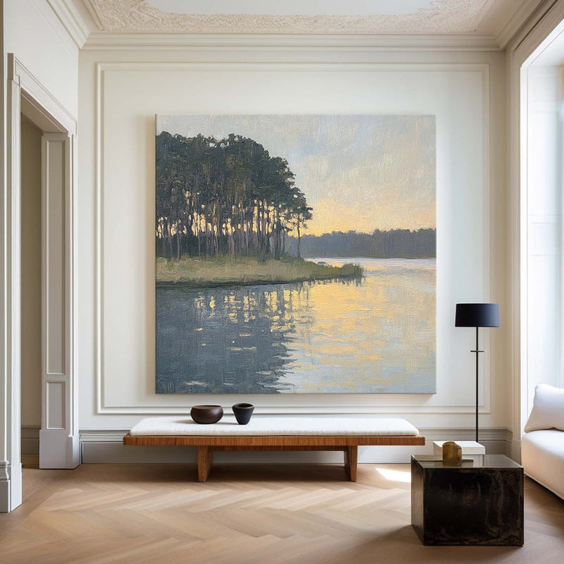 Large Swamp Landscape Oil Painting Lake View Canvas Wall Art Landscape Painting Livingroom Wall Art