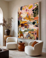 Large Textured Abstract Art Pink Garden, Vertical Landscape Oil Painting ArtExplore