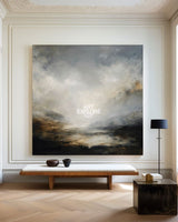Large Textured Black Clouds Painting | Modern Minimalist Landscape Wall Art