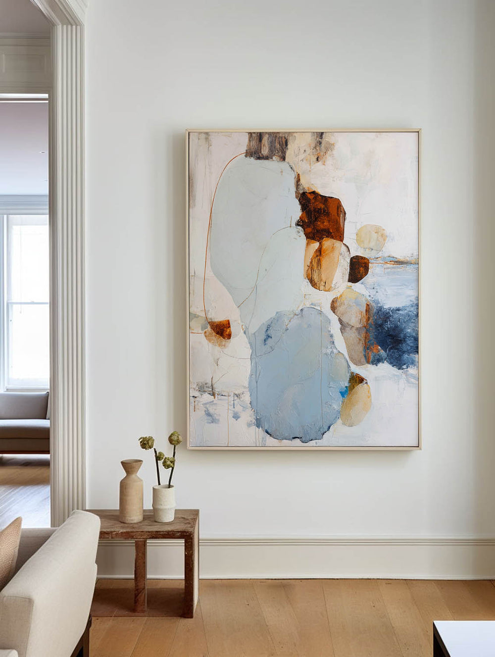 Large Textured Blue Abstract Canvas – Modern Wall Art, Coastal Sky Blue Handmade Painting
