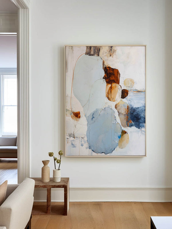 Large Textured Blue Abstract Canvas – Modern Wall Art, Coastal Sky Blue Handmade Painting