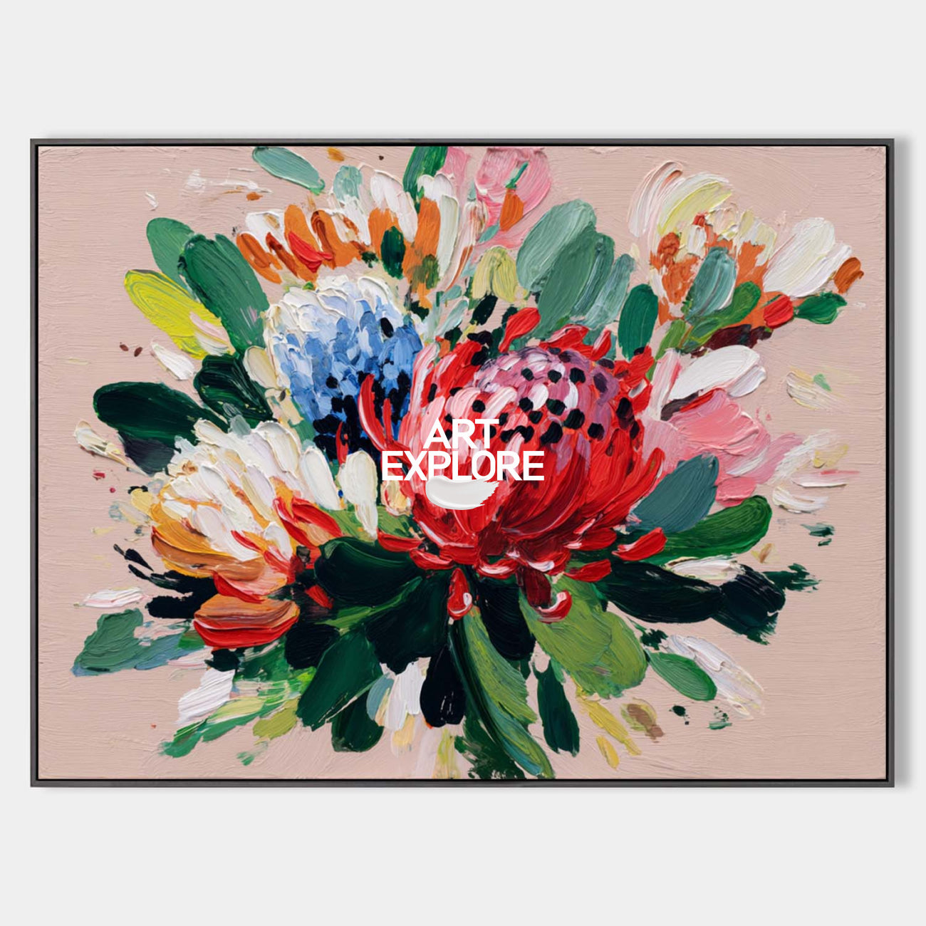 Large Textured Flowers Oil Painting, Bold Bloom Canvas Art for Modern Home ArtExplore