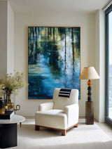 Large Textured Green Reflection Canvas – Modern Minimalist Impressionist Painting | ArtExplore