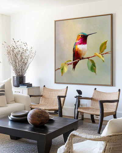 Large Textured Hummingbird Wall Art – Modern Still Life Oil Painting for Home & Office | ArtExplore
