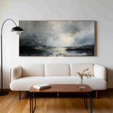 Large Textured Lake Wall Art Minimalist Dark Landscape Oil Painting Canvas - ArtExplore