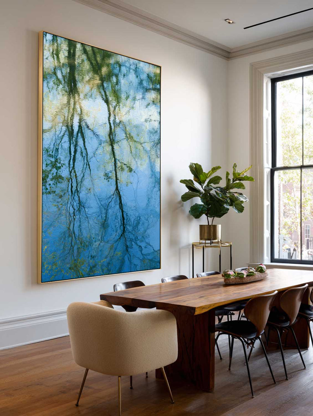 Large Textured Landscape Painting on Canvas – Vertical Green Scenery Wall Decor