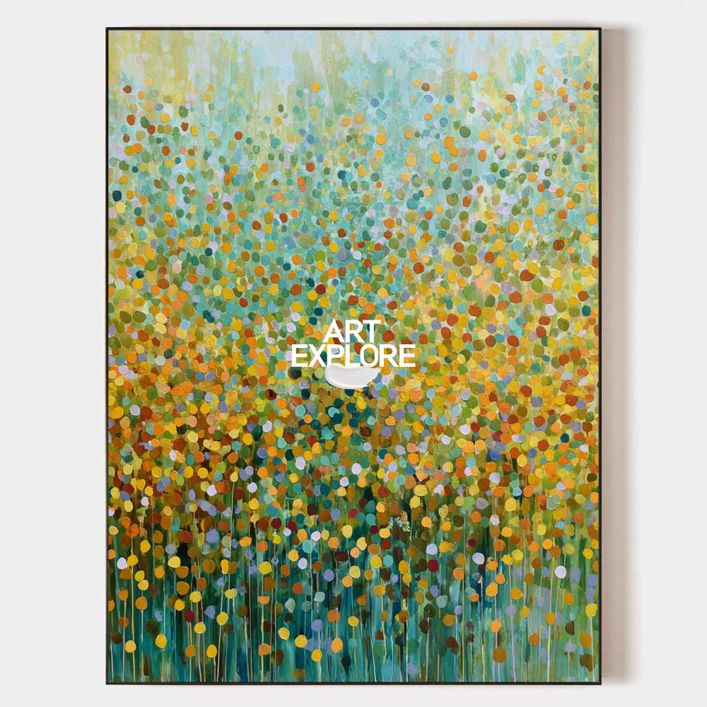 Large Vertical Abstract Dot Canvas Art Colorful Dot Painting For Livingroom| ArtExplore